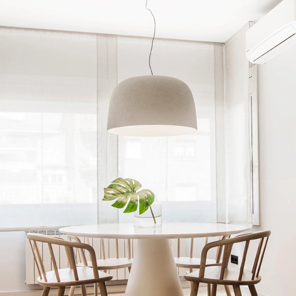 Djembe Pendant Lamp by Marset, showing djembe pendant lamp in live shot.