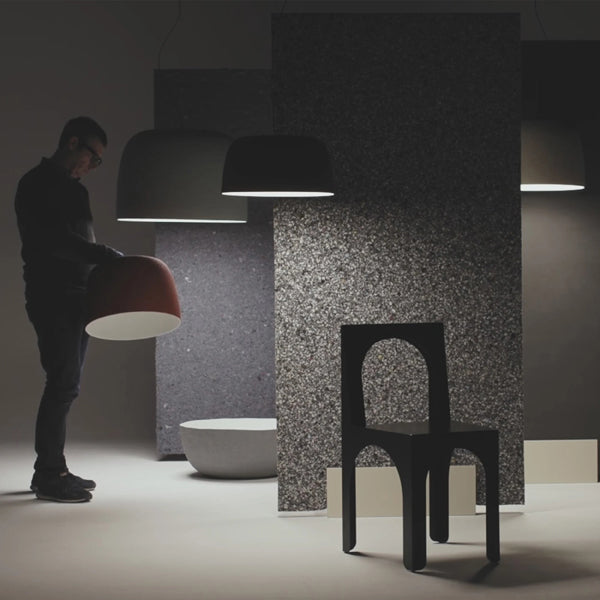 Djembe Pendant Lamp by Marset, showing djembe pendant lamps in live shot.