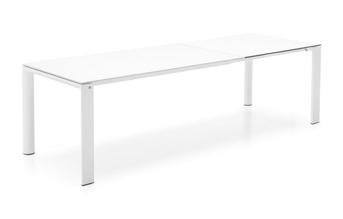 Dorian Extending Table by Connubia - Optic White Frame, Slate White Ceramic Top + White HPL Extension Leaves.