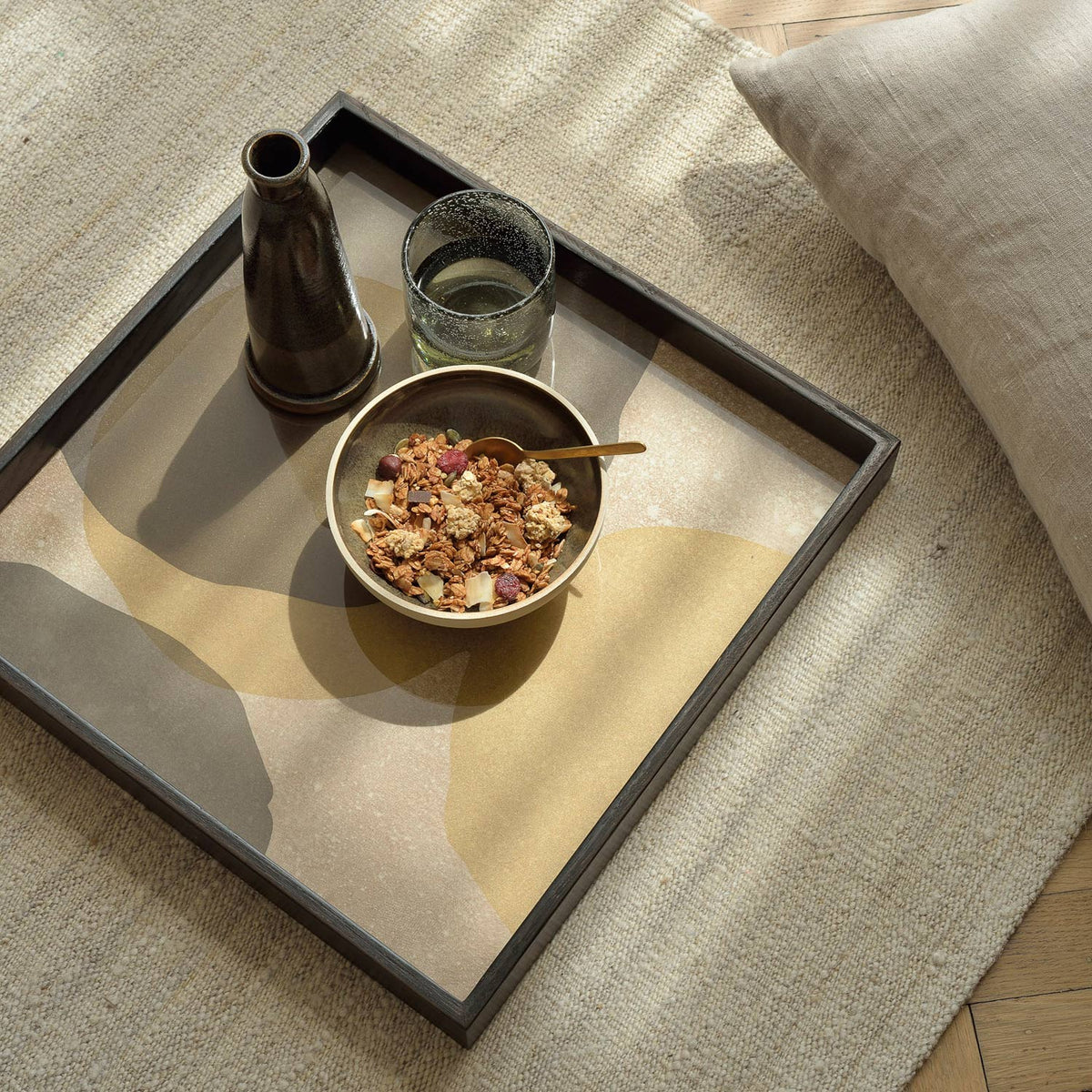 Dots Glass Tray by Ethnicraft, showing dots glass tray in live shot.