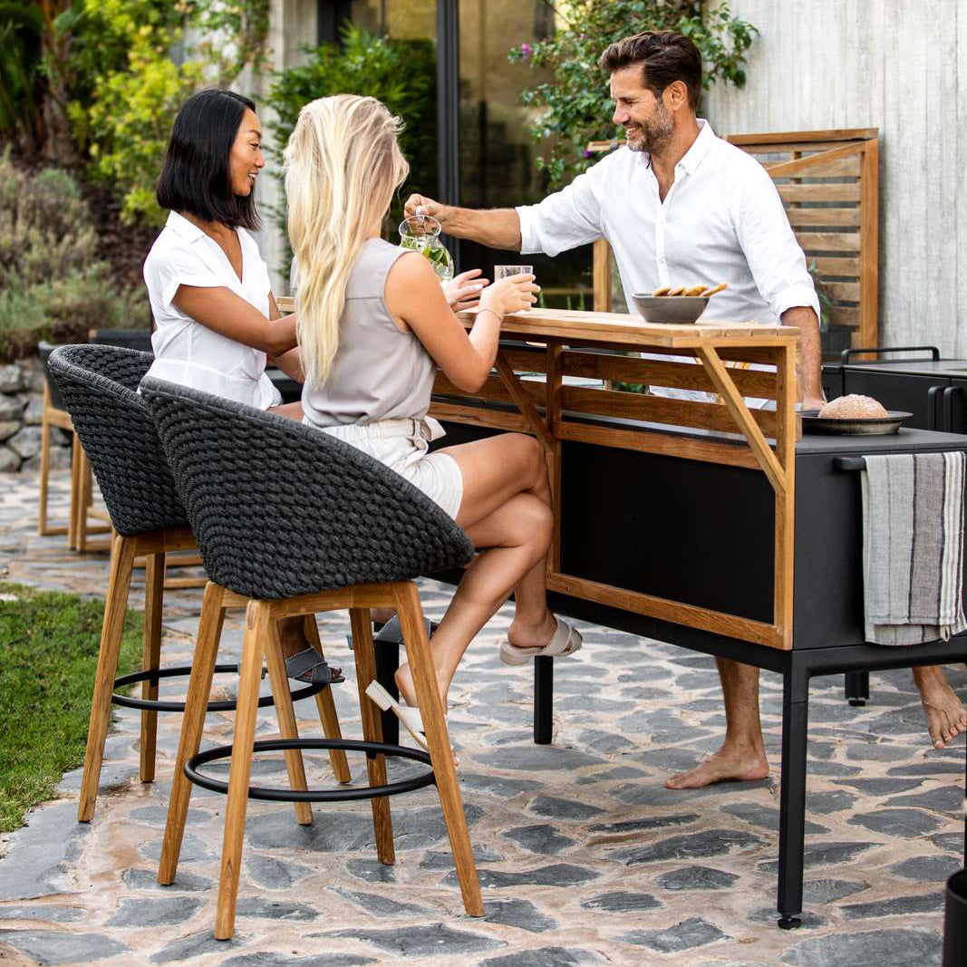 Drop Outdoor Kitchen Bar by Cane-Line, showing drop outdoor kitchen bar with module in live shot.