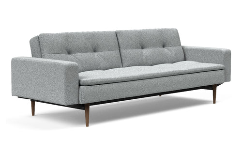 Dublexo Styletto Dark Wood Sofa Bed with Arms by Innovation - 538 Melange Light Grey.