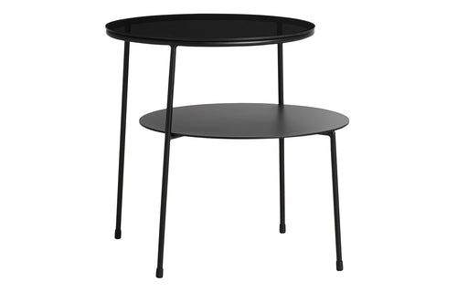 Duo Side Table by Woud - Black Painted Metal with Dark Smoked Glass.