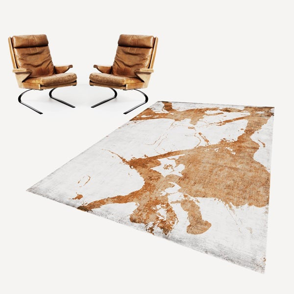 Eastern Side of Arenzano EA1702 Rug by Second Studio, showing closeup view of eastern side of arenzano ea1702 rug by second studio in bright grey and rusty orange.