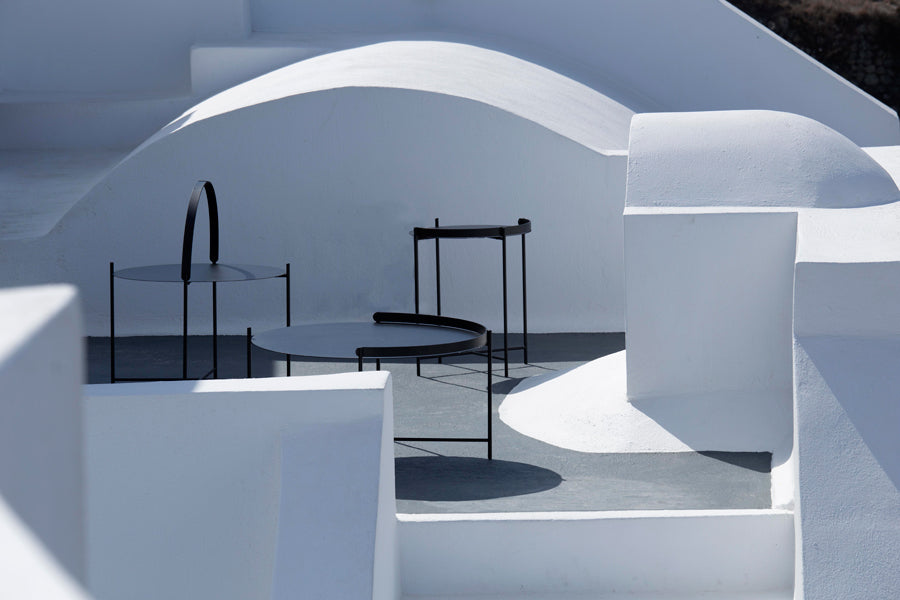 Edge Outdoor Tray Table by Houe, showing edge outdoor tray tables in live shot.