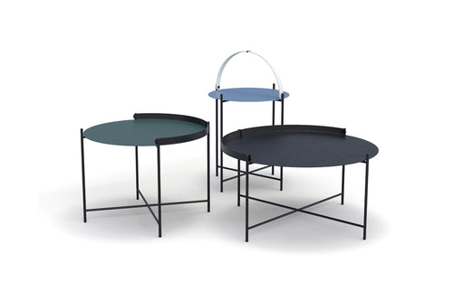 Edge Outdoor Tray Table by Houe, showing edge outdoor tray tables in different colors..