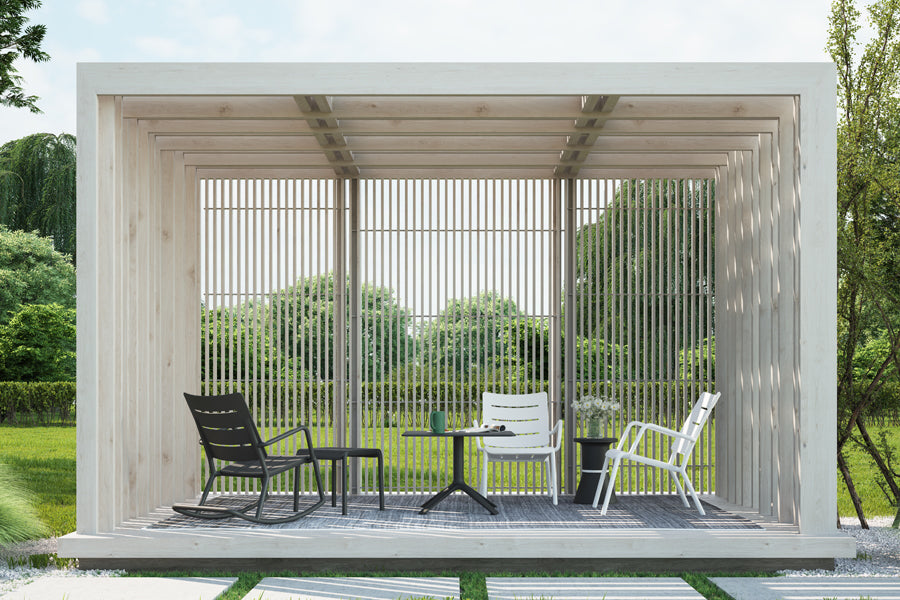 EEX Side Table by Toou, showing eex side table with chairs in live shot.
