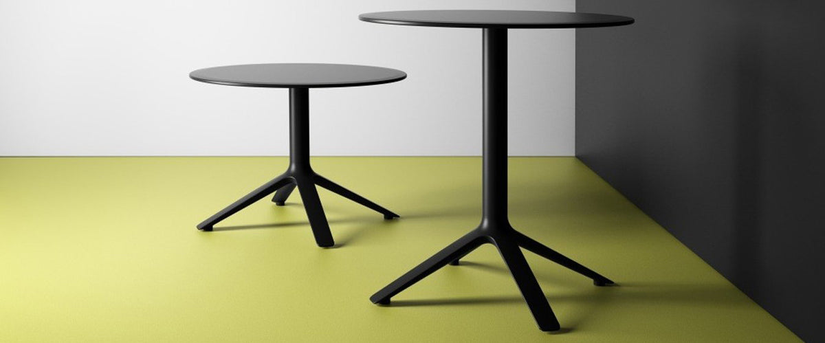 EEX Side Table by Toou, showing eex side table with dining table in live shot.