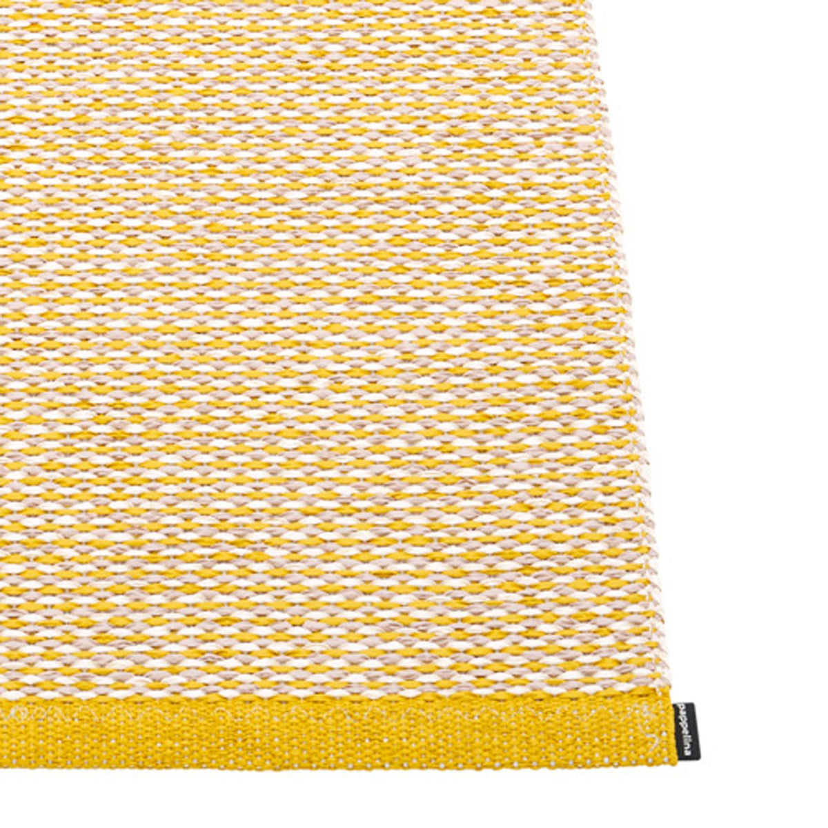 Effi Mustard Runner Rug by Pappelina, showing closeup view of effi mustard runner rug.