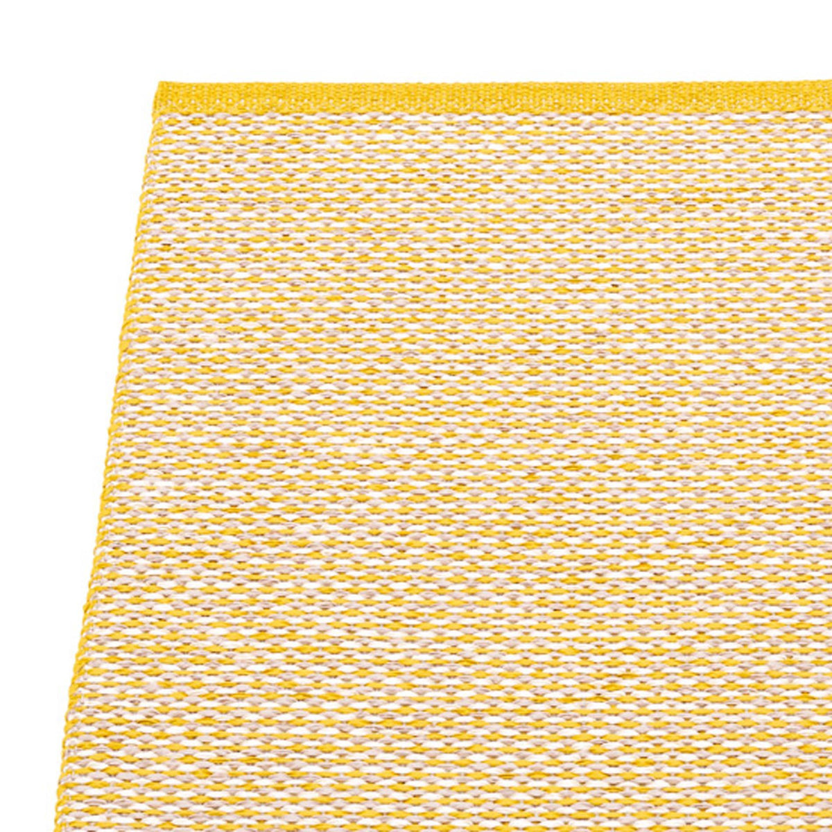 Effi Mustard Runner Rug by Pappelina, showing closeup view of effi mustard runner rug.