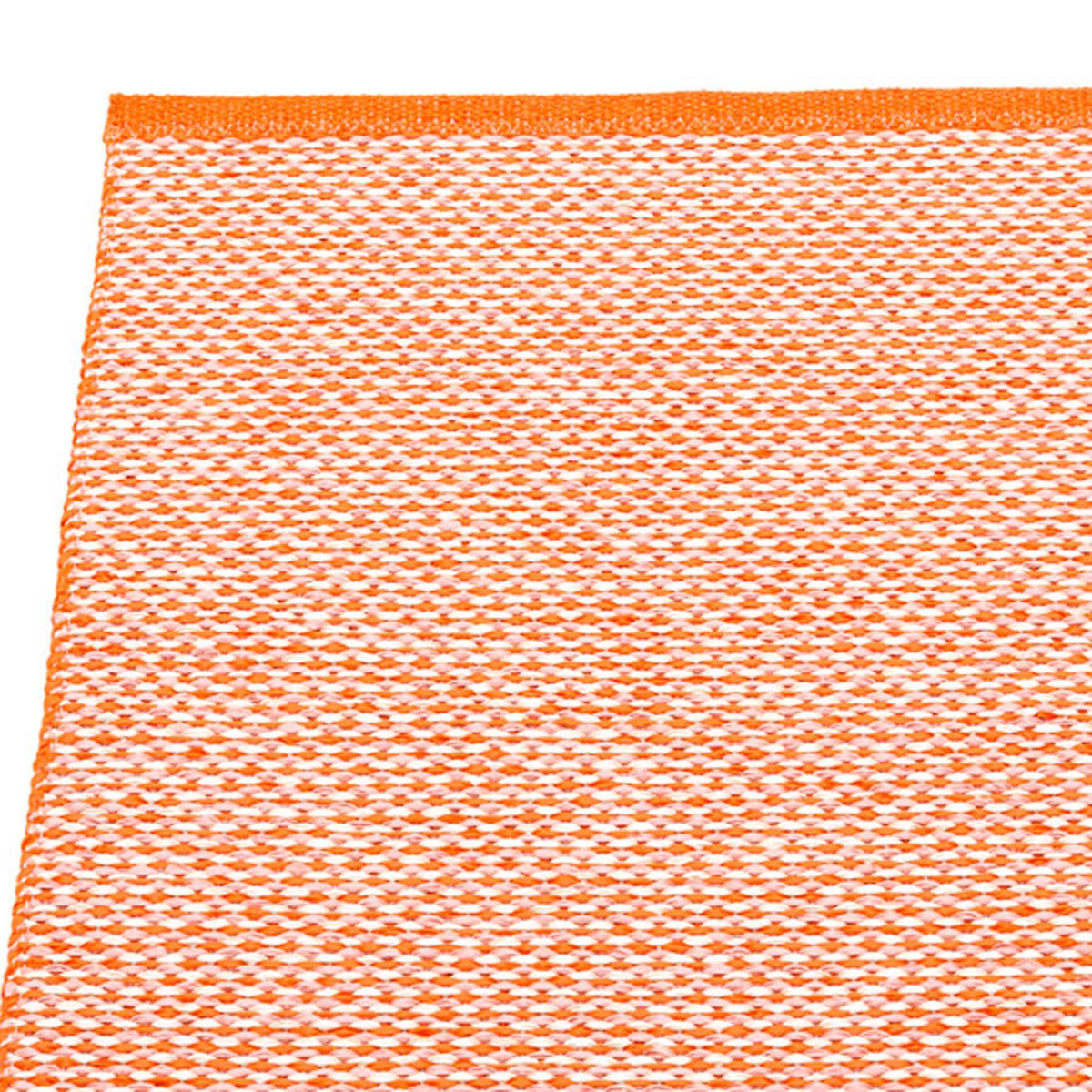 Effi Orange Runner Rug by Pappelina, showing closeup view of effi orange runner rug.