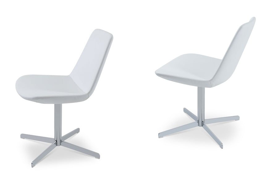 Eiffel 4 Star Swivel Chair by SohoConcept, showing angle view of two chairs in white leatherette.