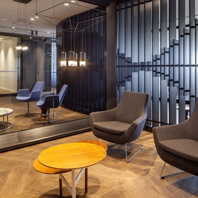 Eiffel Arm 4 Star Swivel Chair by SohoConcept, showing arm 4 star swivel chairs with chairs and table.