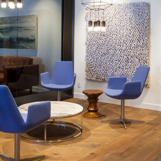 Eiffel Arm 4 Star Swivel Chair by SohoConcept, showing arm 4 star swivel chairs with chairs and table.