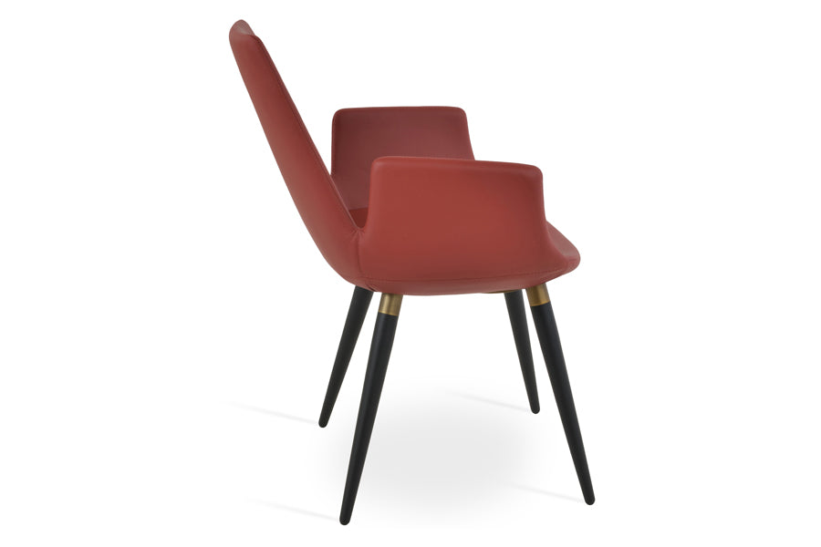 Eiffel Arm Ana Chair by SohoConcept, showing side view of eiffel arm ana chair in dark red ppm with black veneer steel/brass ring.