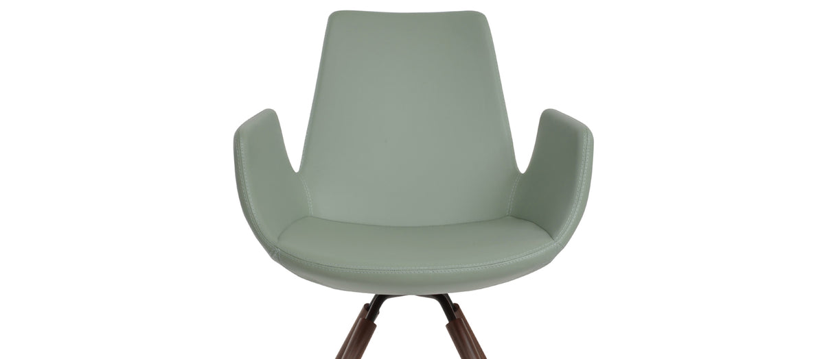 Eiffel Arm Carrot Swivel Chair by SohoConcept, showing closeup view of eiffel arm carrot swivel chair in steel/walnut veneer steel tube/mint ppm-s.
