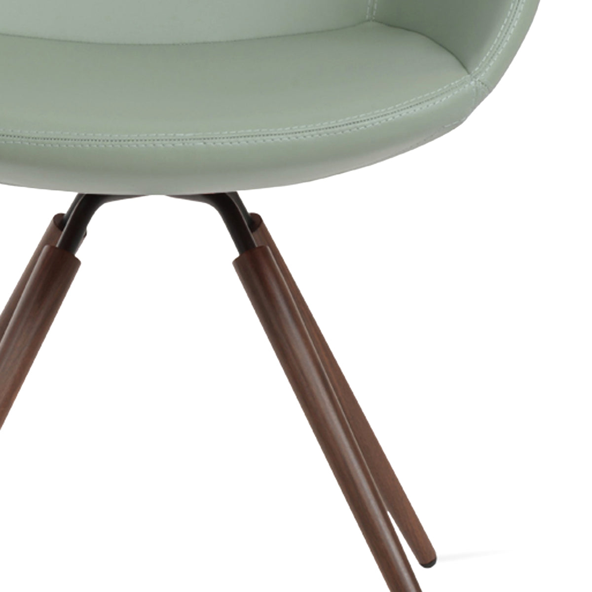 Eiffel Arm Carrot Swivel Chair by SohoConcept, showing closeup view of eiffel arm carrot swivel chair in steel/walnut veneer steel tube/mint ppm-s.