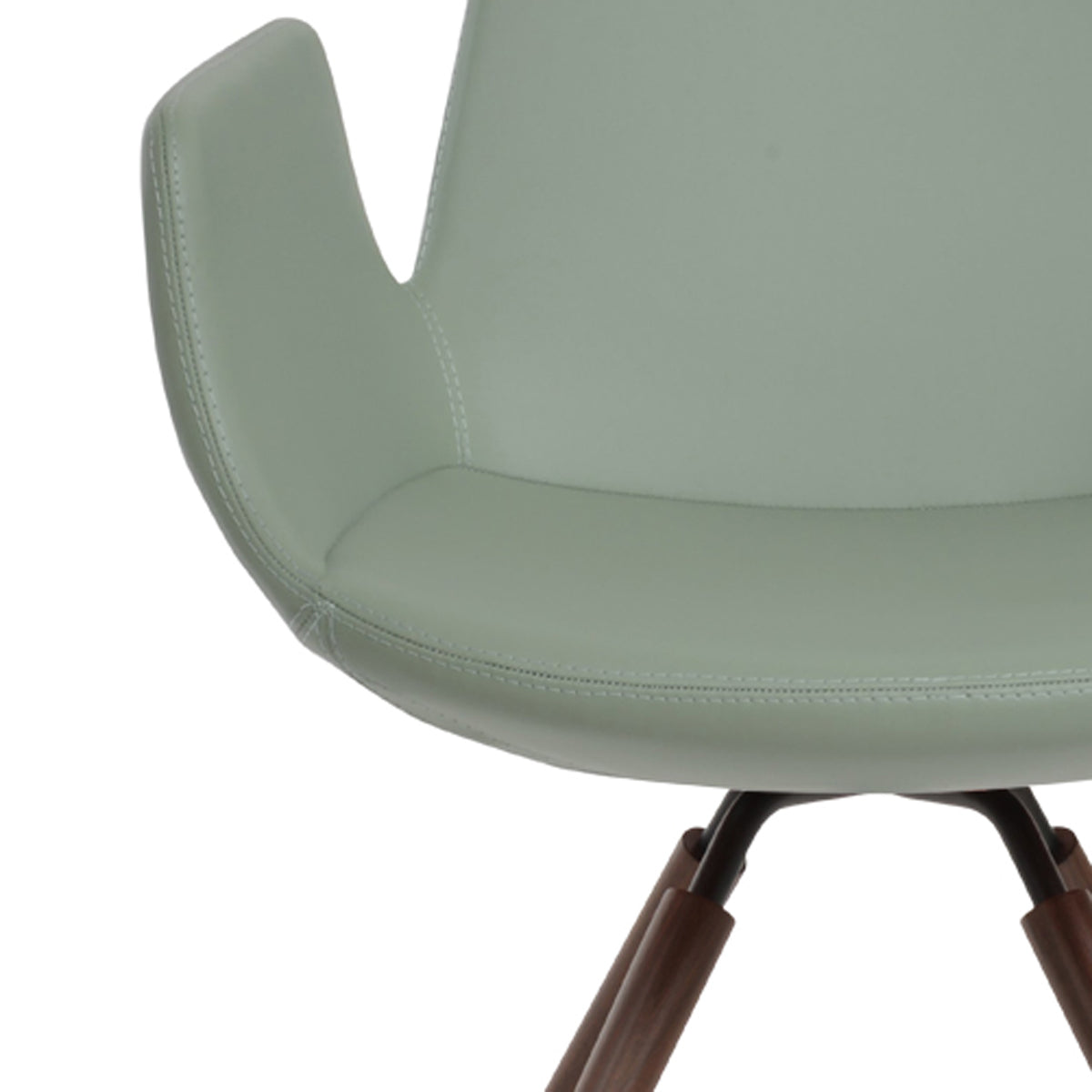 Eiffel Arm Carrot Swivel Chair by SohoConcept, showing closeup view of eiffel arm carrot swivel chair in steel/walnut veneer steel tube/mint ppm-s.