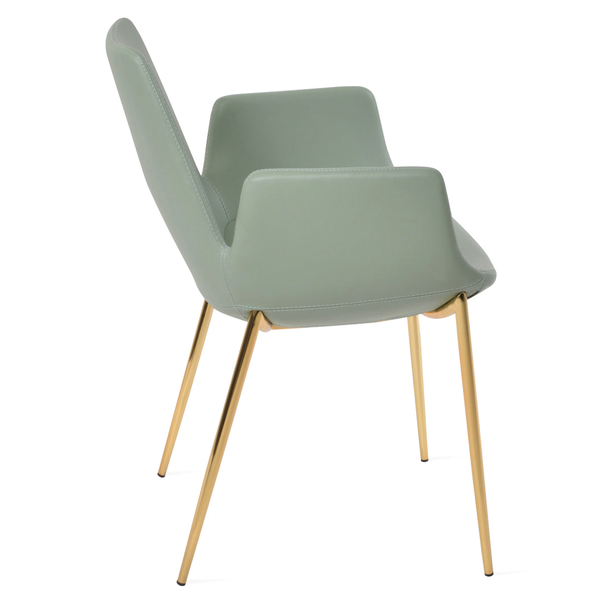 Eiffel Arm Classy Dining Chair by SohoConcept, showing side view of eiffel arm classy dining chair in gold finish/mint ppm-s.
