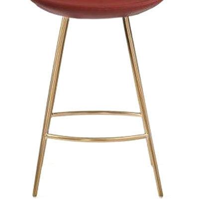 Eiffel Arm Galata Bar Stool by SohoConcept, showing closeup view of eiffel arm galata bar stool in brass finish steel legs/dark red ppm.