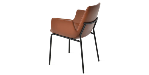 Eiffel Arm Harris Dining Chair-Leather by SohoConcept, showing side view of eiffel arm harris dining chair-leather in black finish/caramel ppm.