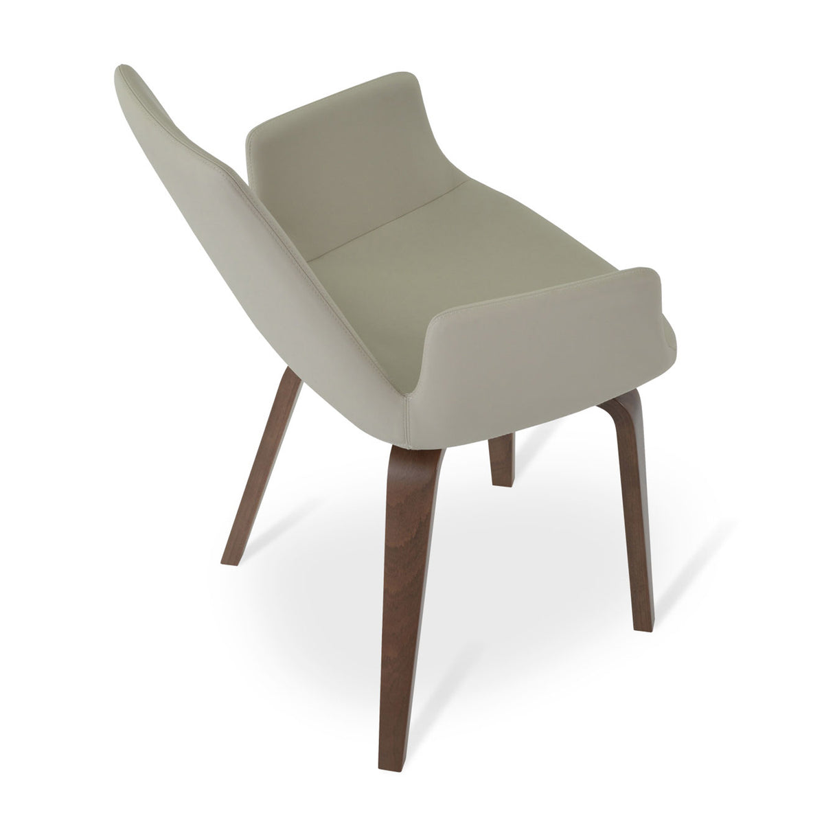 Eiffel Arm Plywood Dining Chair by SohoConcept, showing angle view in bone ppm with walnut base.
