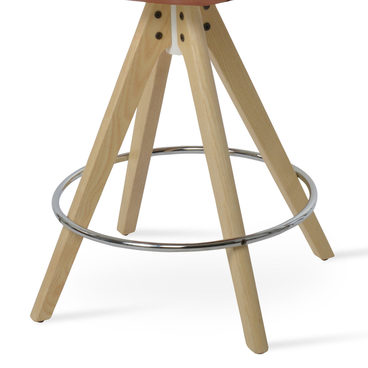 Eiffel Arm Pyramid Swivel Bar Stool by SohoConcept, showing detail view of eiffel arm pyramid swivel bar stool in american natural ash wood.