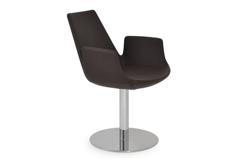 Eiffel Arm Round Swivel Chair by SohoConcept - Polished Stainless Steel, Brown PPM.