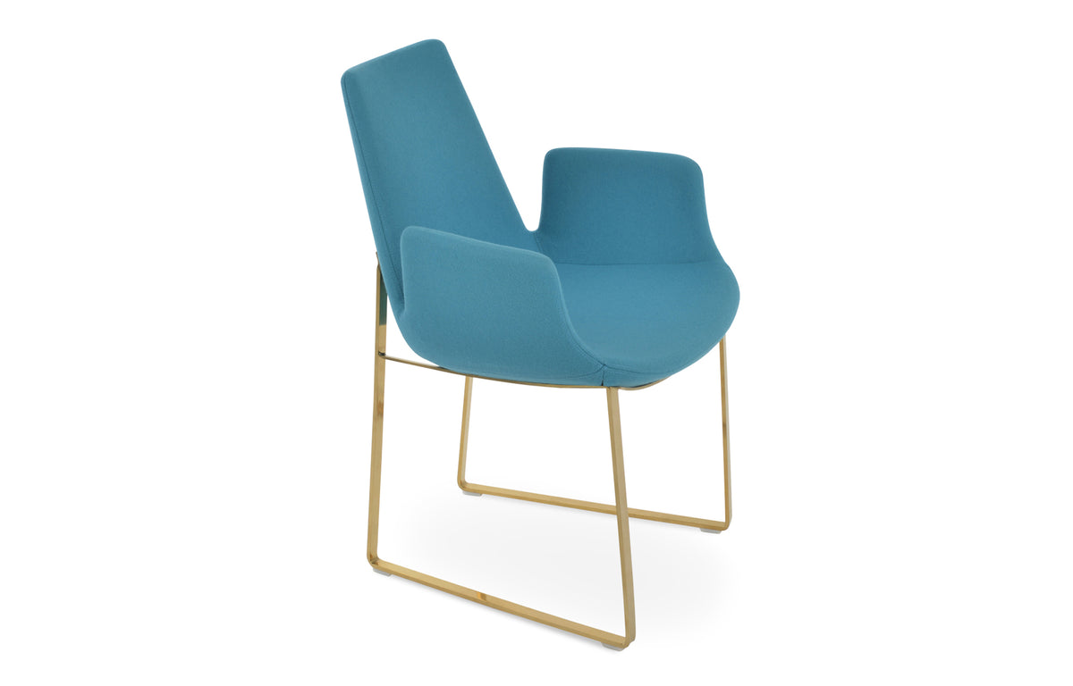 Eiffel Arm Sled Chair by SohoConcept - Brass Steel, Camira Blazer Turquoise Wool