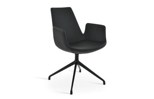 Eiffel Arm Spider Swivel Chair-Leather by SohoConcept - Black Aluminum, Black PPM