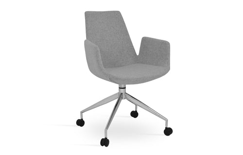 Eiffel Arm Spider Swivel Chair-Leather with Caster by SohoConcept - Polished Aluminum, Silver PPM