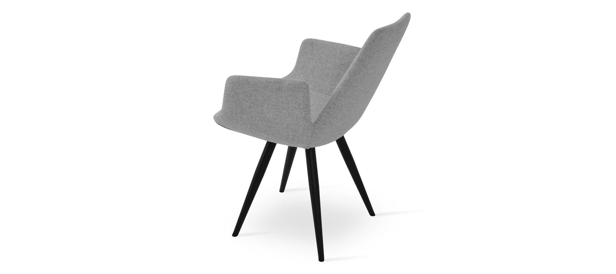 Eiffel Arm Star Chair by SohoConcept, showing angle view in camira blazer silver wool with black powder steel base.