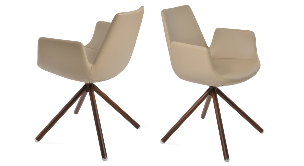 Eiffel Arm Stick Swivel Chair-Leather by SohoConcept, showing different views of arm stick swivel chair in walnut veneer steel/wheat ppm-s.