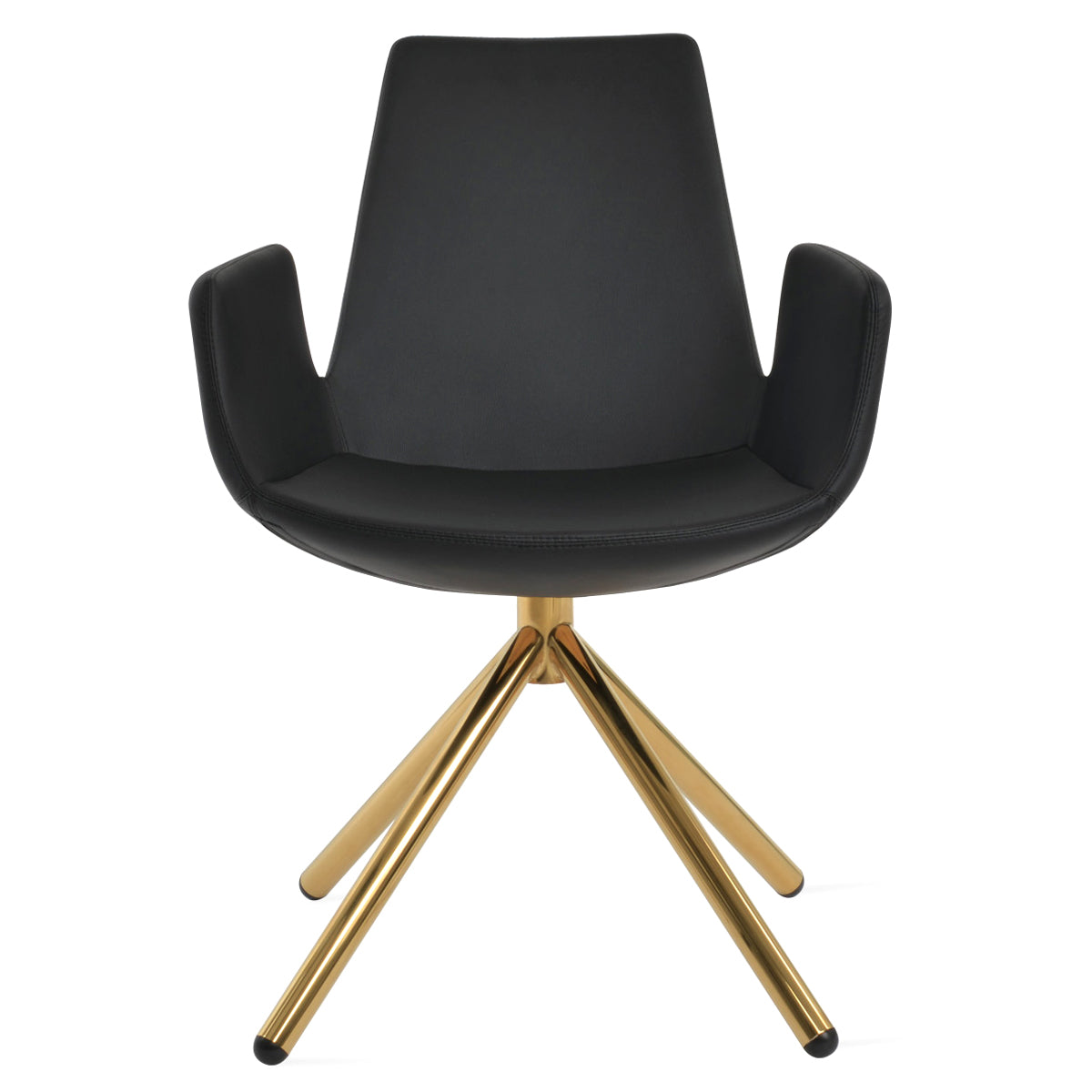 Eiffel Arm Stick Swivel Chair-Leather by SohoConcept, showing front view of arm stick swivel chair in gold finish/black ppm.