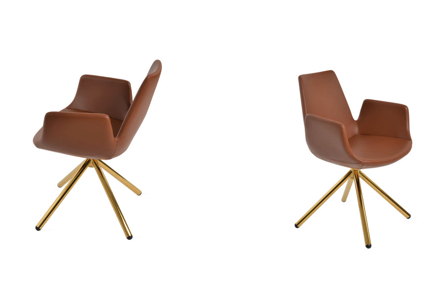 Eiffel Arm Stick Swivel Chair-Leather by SohoConcept, showing different views of arm stick swivel chair in gold finish/hazelnut ppm-s.