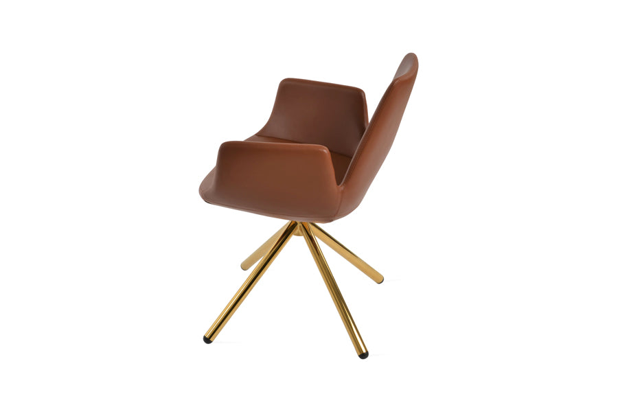 Eiffel Arm Stick Swivel Chair-Leather by SohoConcept, showing side view of arm stick swivel chair in gold finish/hazelnut ppm-s.