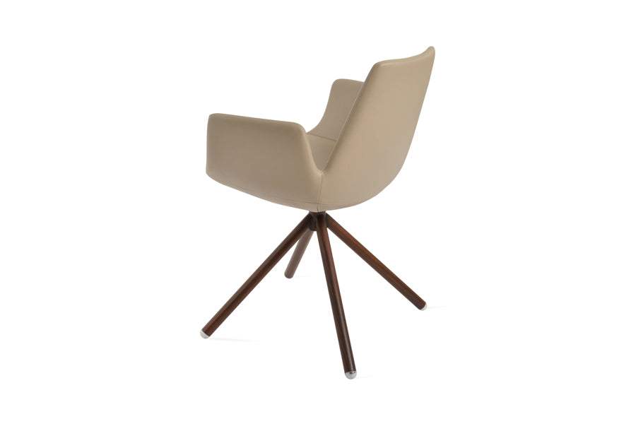 Eiffel Arm Stick Swivel Chair-Leather by SohoConcept, showing back angle view of arm stick swivel chair in walnut veneer steel/wheat ppm-s.