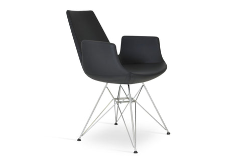 Eiffel Arm Tower Chair-Leather by SohoConcept - Chrome Finish, Black PPM.