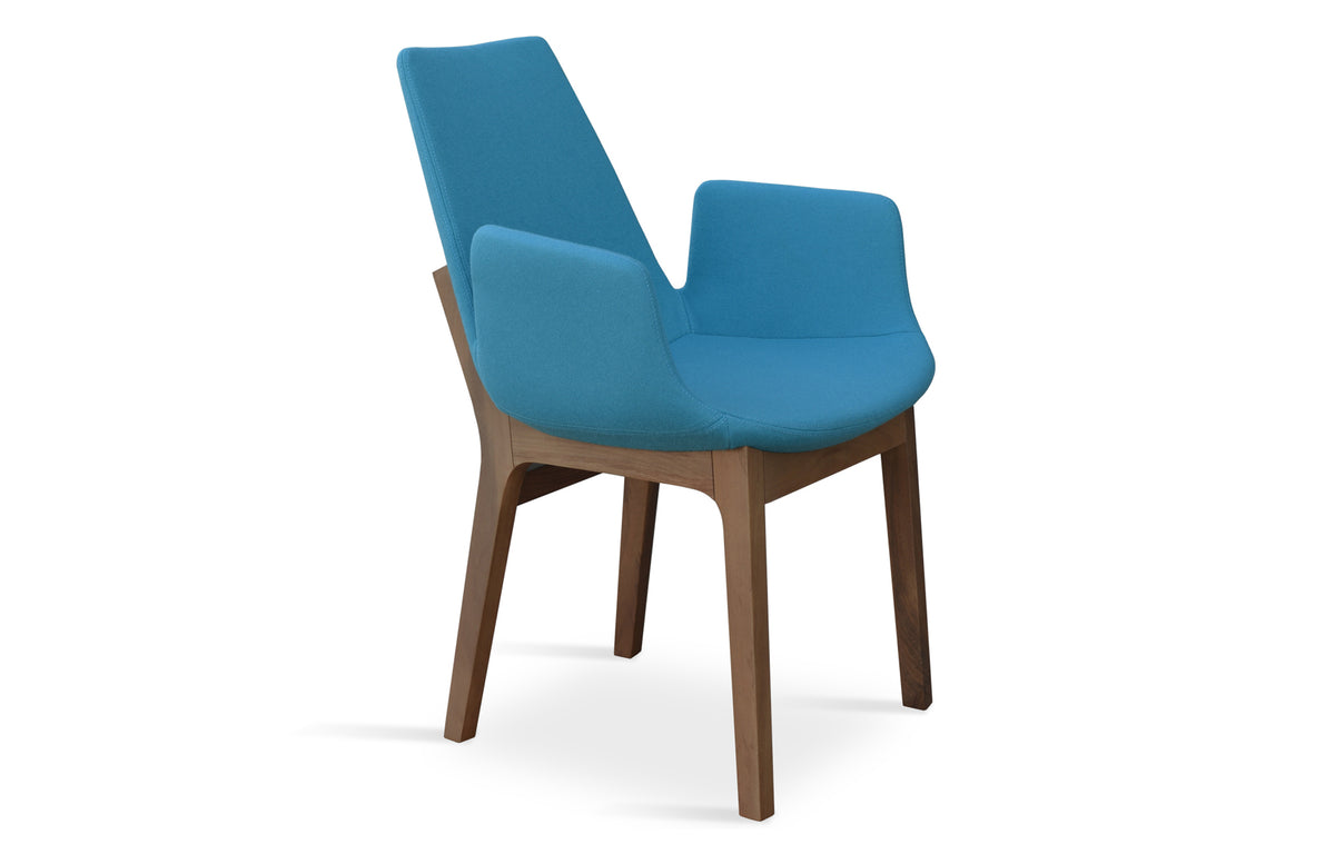 Eiffel Arm Wood Chair by SohoConcept - Beech Walnut Wood, Camira Blazer Turquoise Wool.
