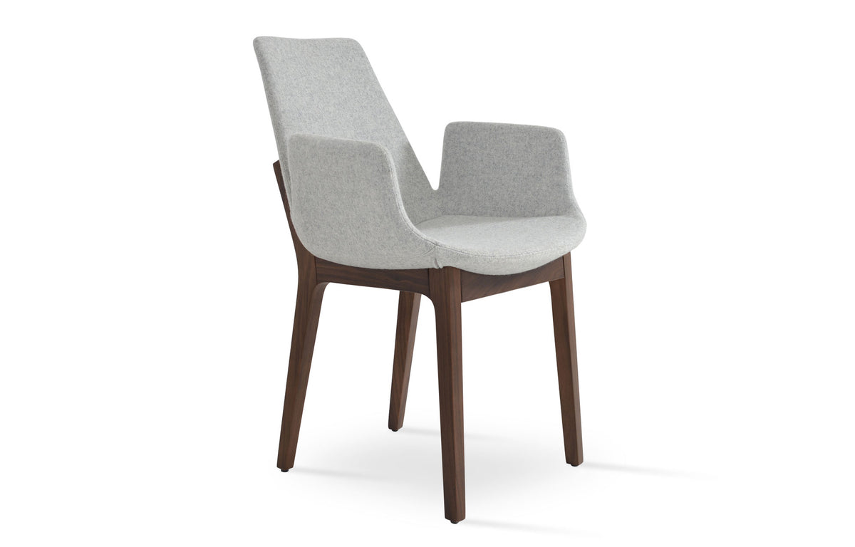 Eiffel Arm Wood Chair by SohoConcept - Original American Walnut Wood, Camira Blazer Silver Wool.