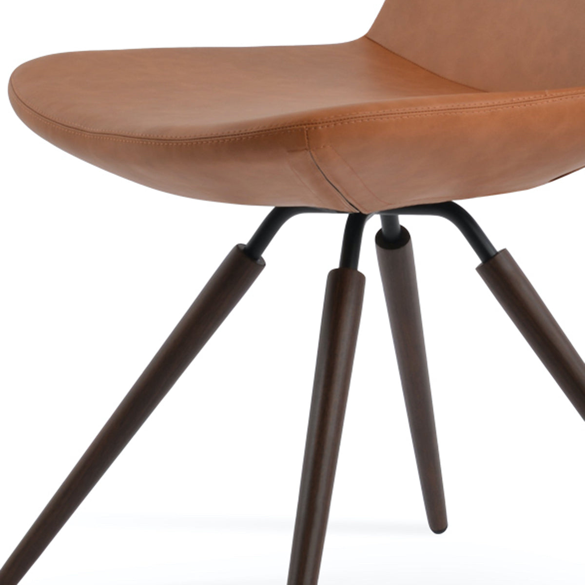 Eiffel Carrot Swivel Chair by SohoConcept, showing closeup view of eiffel carrot swivel chair in steel/walnut veneer steel tube/caramel ppm.