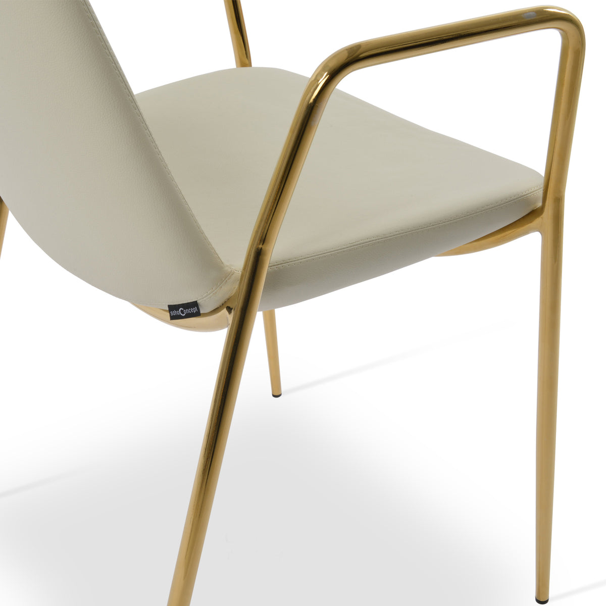 Eiffel Arm Classy Chair by SohoConcept, showing closeup view in of eiffel arm classy chair cream ppm with gold color base.