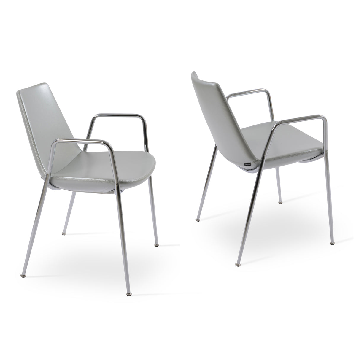 Eiffel Arm Classy Chair by SohoConcept, showing two chairs in of eiffel arm classy chair silver ppm with chrome base.