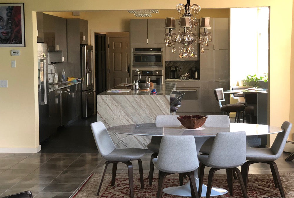 Eiffel Plywood Dining Chair by SohoConcept, showing plywood dining chairs with table in live shot.