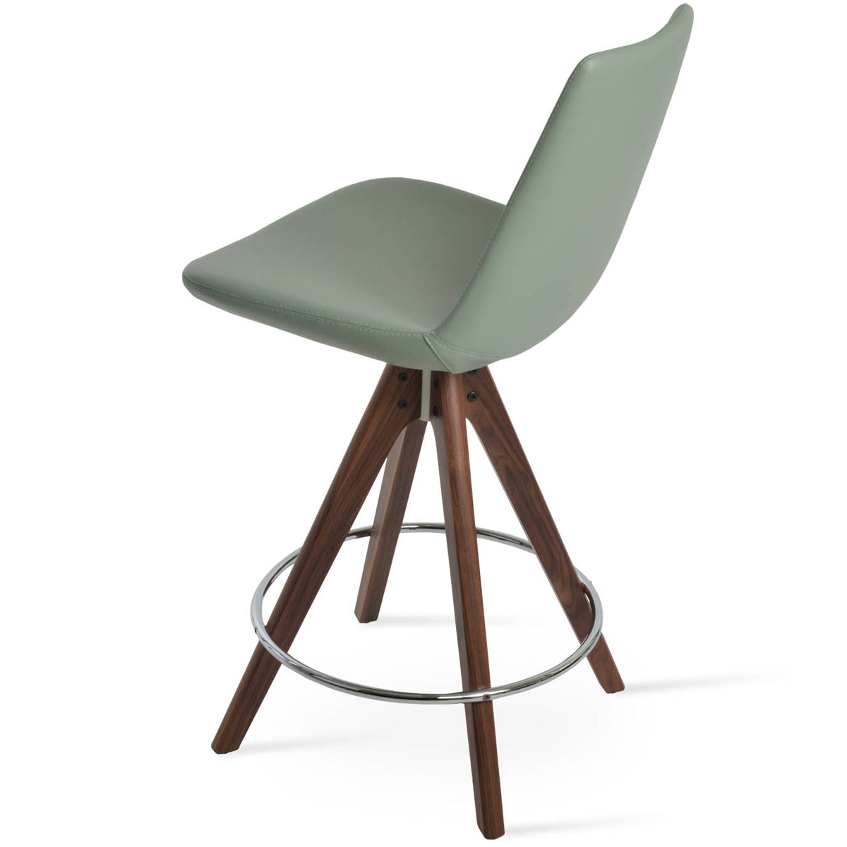 Eiffel Pyramid Swivel Bar Stool by SohoConcept, showing back view of eiffel pyramid swivel bar stool in original american walnut wood/mint ppm-s.