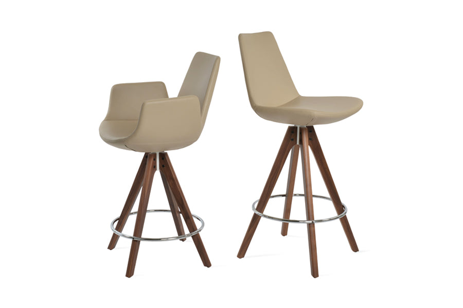Eiffel Pyramid Swivel Bar Stool by SohoConcept, showing angle view of eiffel pyramid swivel bar stool in original american walnut wood/wheat ppm-s with arm stool.