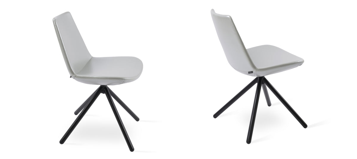 Eiffel Stick Swivel Chair-Fabric by SohoConcept, showing two stick swivel chairs in silver ppm with black base.