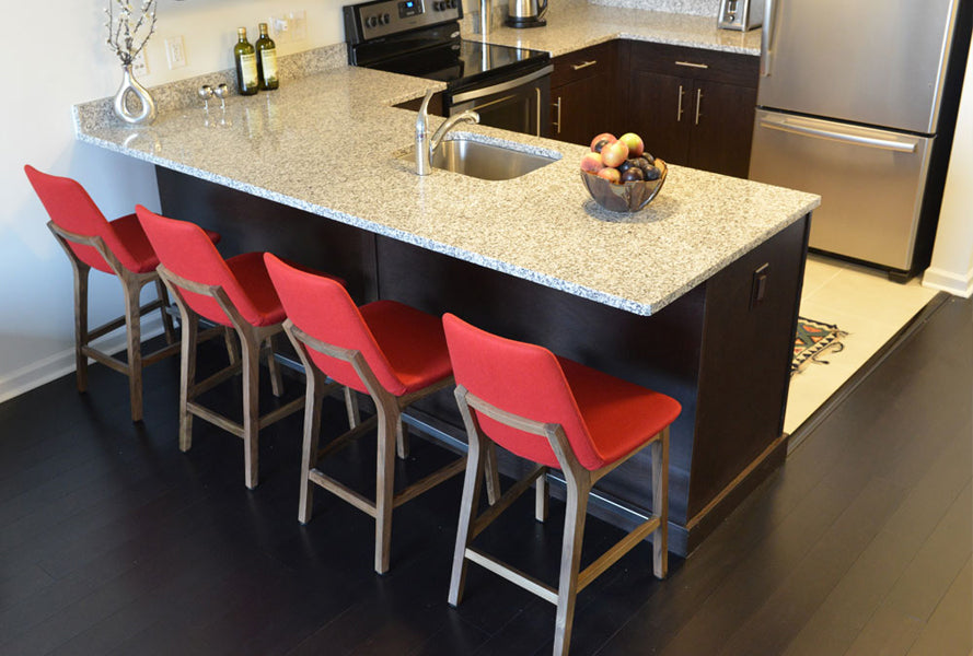 Eiffel Wood Dining Chair-Leather by SohoConcept, showing wood chairs in live shot.