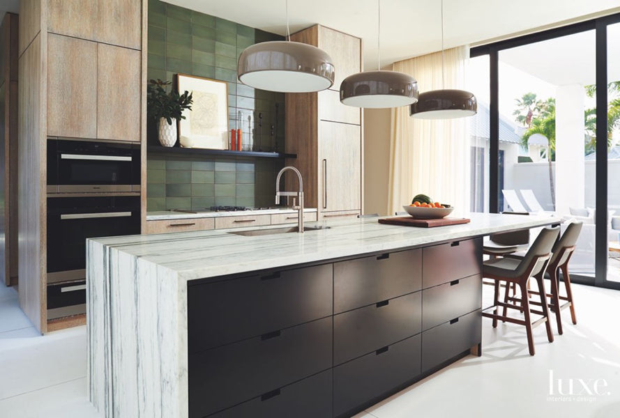 Eiffel Wood Counter Stool-Leather by SohoConcept, showing eiffel wood stools in live shot.