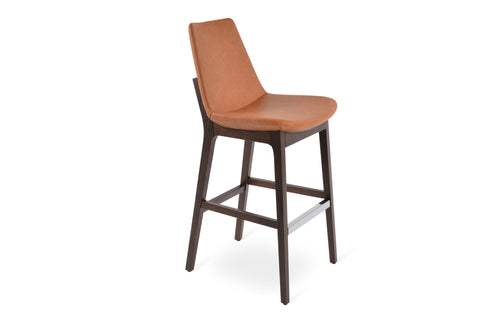 Eiffel Wood Counter Stool-Leather by SohoConcept - Original American Walnut Wood, Caramel PPM.